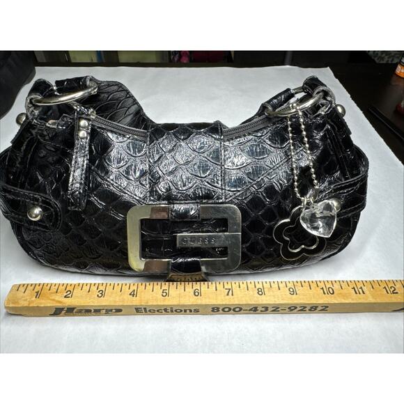 Guess Y2K black croc-embossed patent leather shoulder bag/mini purse - Picture 8 of 13
